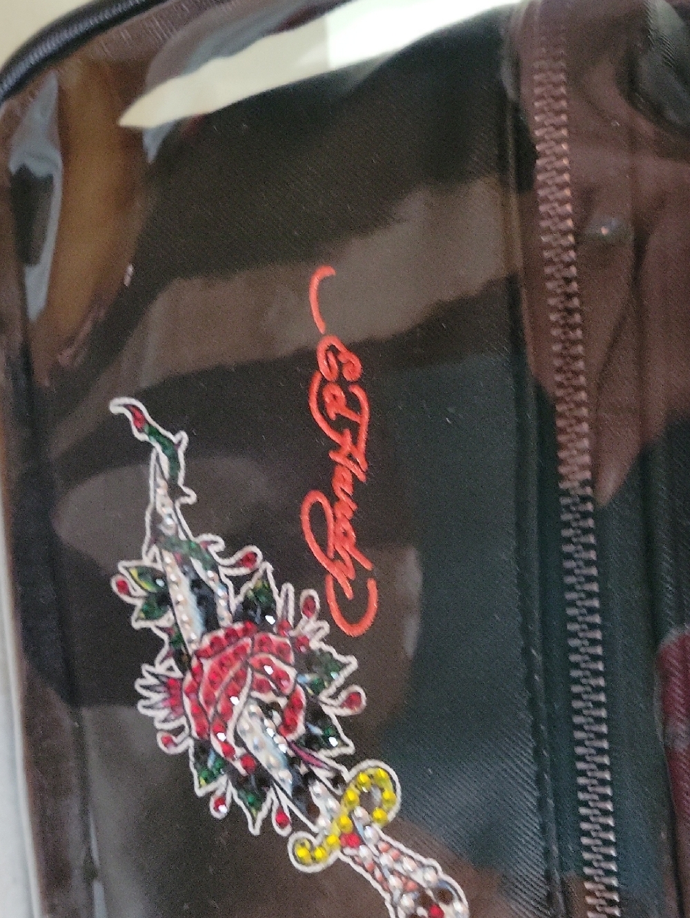 Ed Hardy Black Cosmetic Case with Pink Tattoo Print - Picture 2 of 5